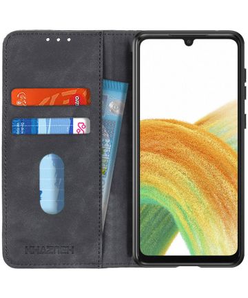 KHAZNEH Samsung Galaxy A33 Hoesje Retro Wallet Book Case Zwart Hoesjes