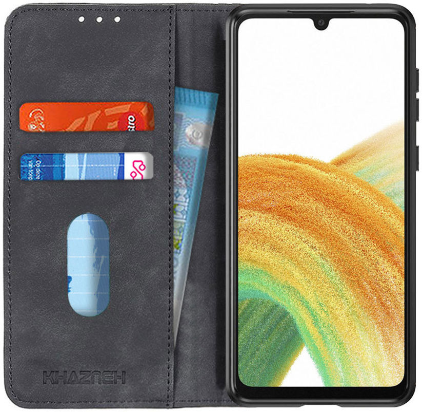 KHAZNEH Samsung Galaxy A33 Hoesje Retro Wallet Book Case Zwart afbeelding 1