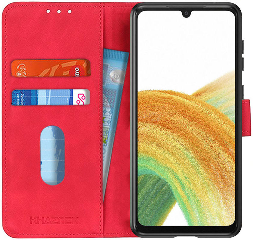 KHAZNEH Samsung Galaxy A33 Hoesje Retro Wallet Book Case Rood afbeelding 1