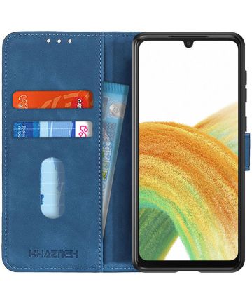 KHAZNEH Samsung Galaxy A33 Hoesje Retro Wallet Book Case Blauw Hoesjes
