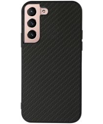 Samsung Galaxy S22 Hoesje Carbon Fiber Back Cover Zwart