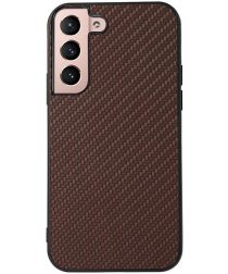 Samsung Galaxy S22 Hoesje Carbon Fiber Back Cover Bruin