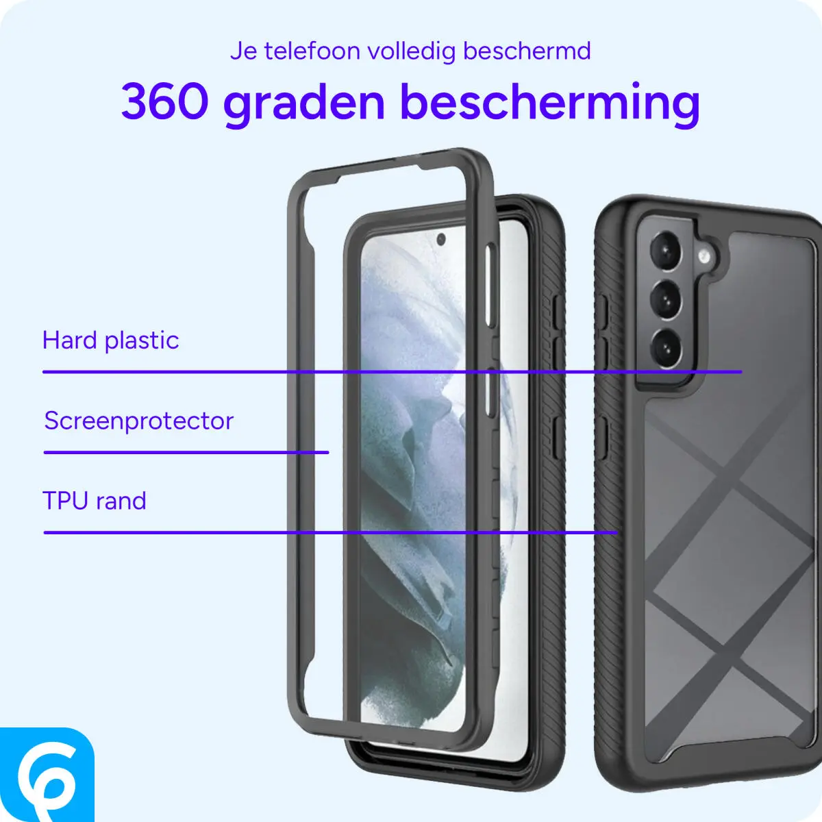 Samsung Galaxy S21 FE Hoesje Full Protect 360° Hybride Cover Zwart afbeelding 4