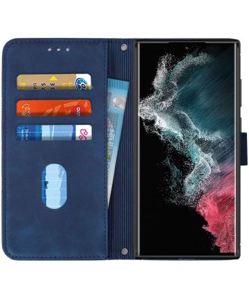 Samsung Galaxy S22 Ultra Hoesje Book Case met Koord Kunstleer Blauw Hoesjes