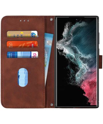 Samsung Galaxy S22 Ultra Hoesje Book Case met Koord Kunstleer Bruin Hoesjes