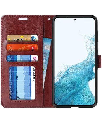 Samsung Galaxy S22 Hoesje Portemonnee Book Case Kunstleer Bruin Hoesjes