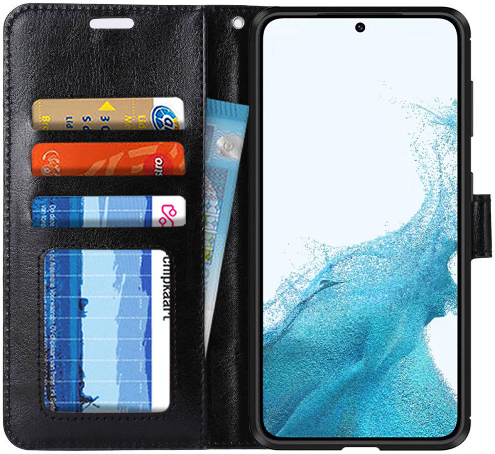 Samsung Galaxy S22 Hoesje Portemonnee Book Case Kunstleer Zwart afbeelding 1