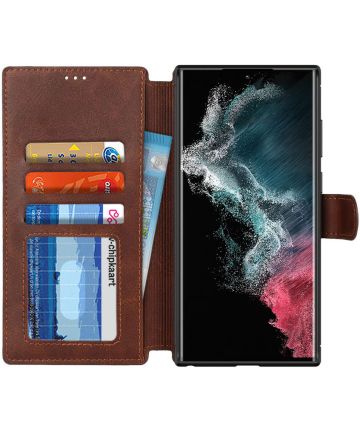 Samsung Galaxy S22 Ultra Hoesje RFID Portemonnee Book Case Bruin Hoesjes