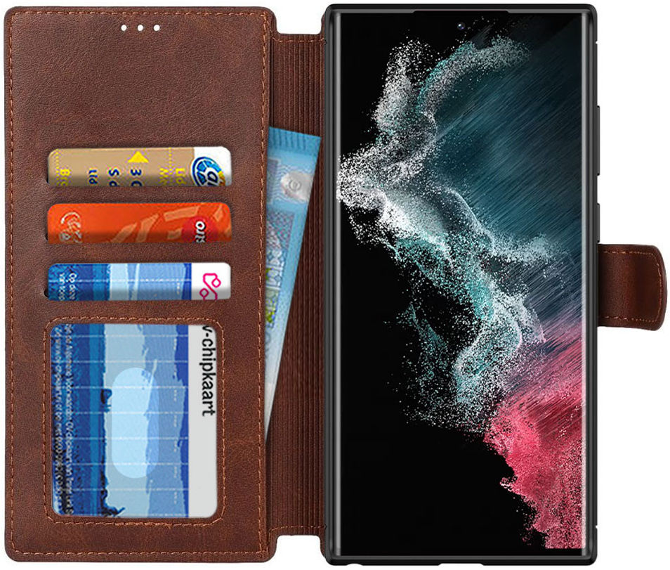 Samsung Galaxy S22 Ultra Hoesje RFID Portemonnee Book Case Bruin afbeelding 1