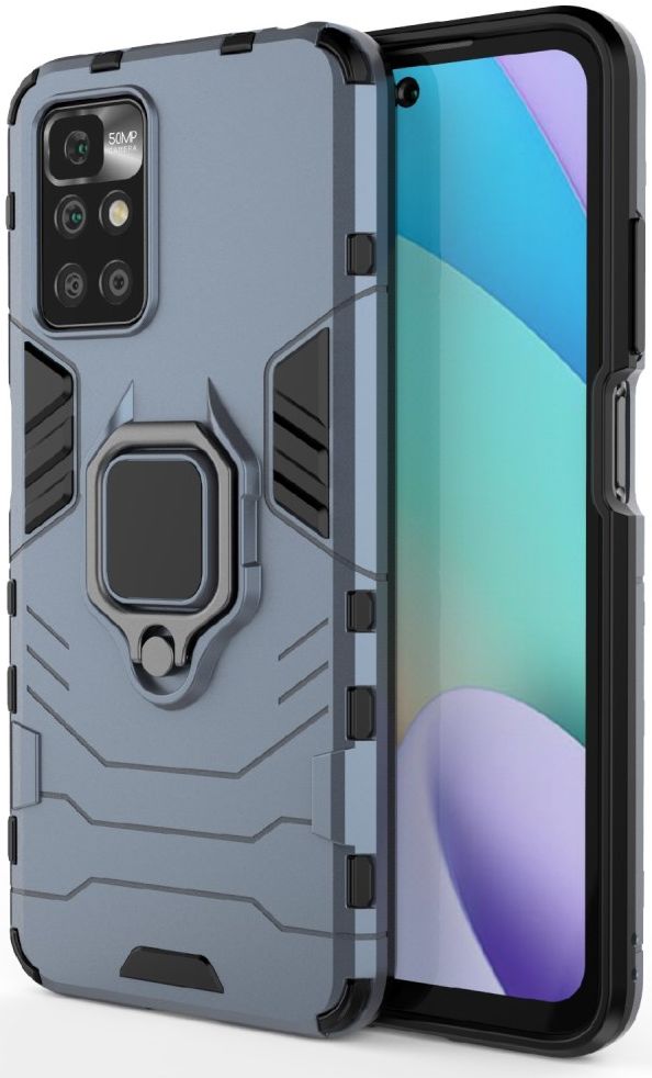 Xiaomi Redmi 10 Hoesje Shock Proof Back Cover met Kickstand Blauw afbeelding 3