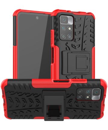 Xiaomi Redmi 10 Hoesje Hybride Kickstand Back Cover Rood Hoesjes