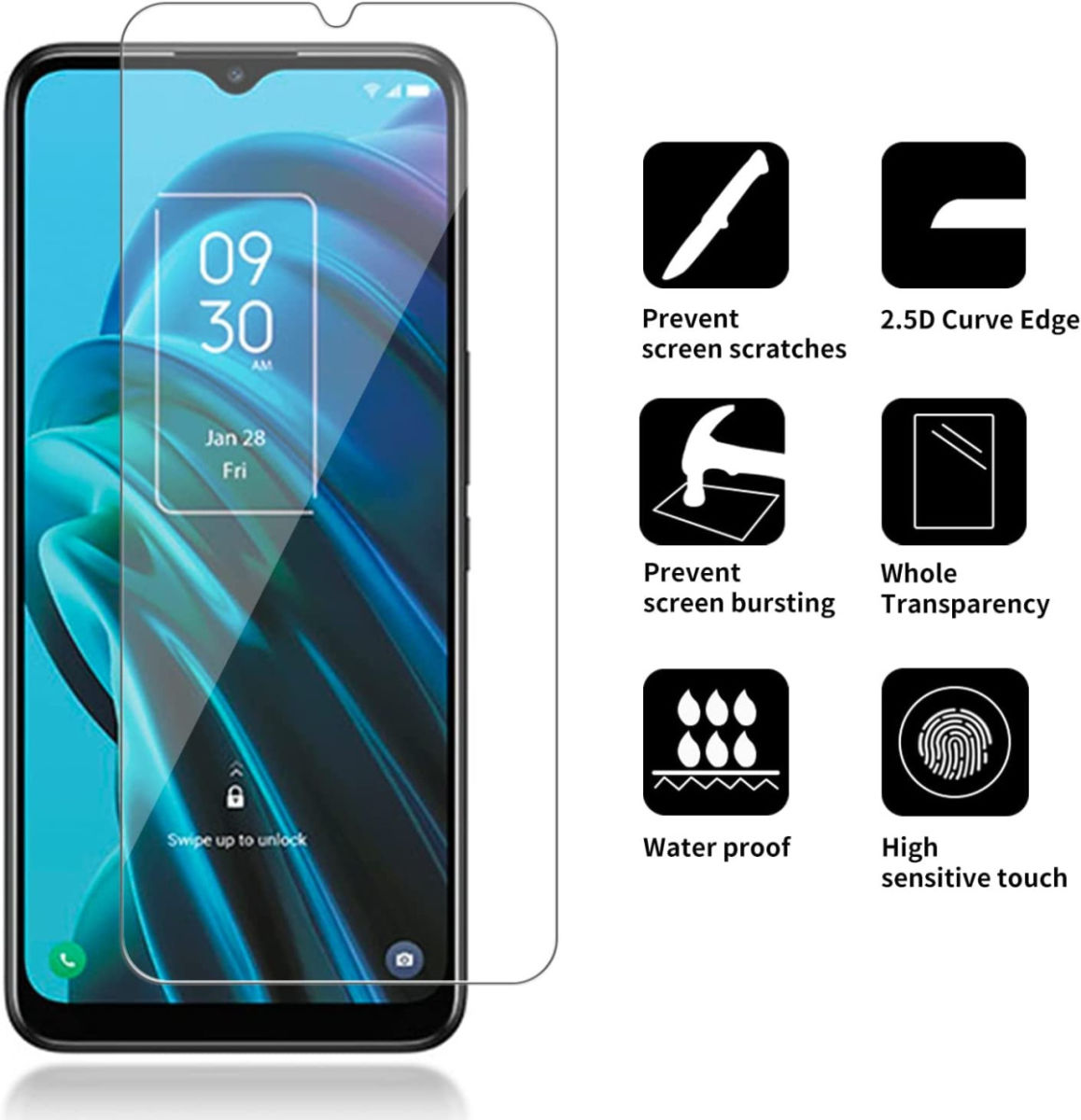 TCL 20 L Screen Protector 0.3mm Arc Edge Tempered Glass afbeelding 2