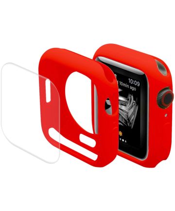 Apple Watch 7 / 8 / 9 41MM Hoesje (Flexibel TPU) + Screen Protector - Rood Cases