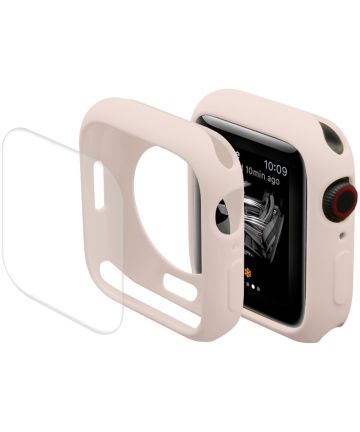 Apple Watch 7 / 8 / 9 41MM Hoesje Flexibel TPU + Screen Protector Roze Cases