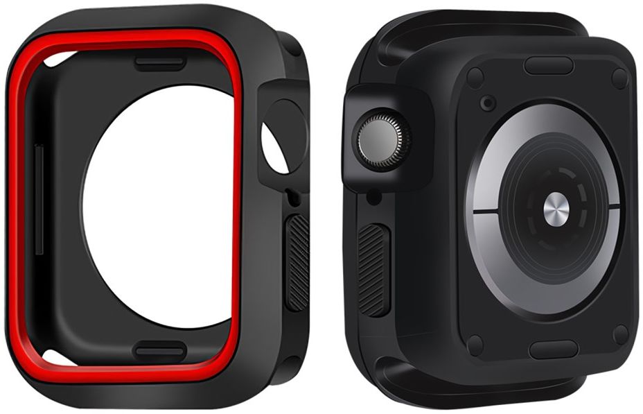 Apple Watch 44MM Hoesje Schokbestendig Siliconen Cover Zwart Rood afbeelding 1