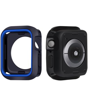 Apple Watch 44MM Hoesje - Schokbestendige Siliconen Cover - Zwart Blauw Cases