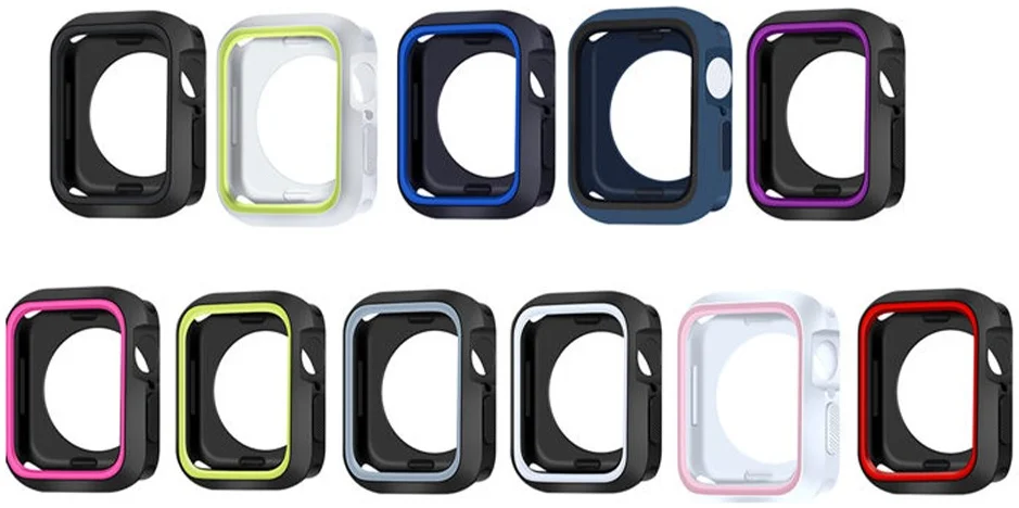Apple Watch 44MM Hoesje - Schokbestendige Siliconen Cover - Zwart Blauw afbeelding 3