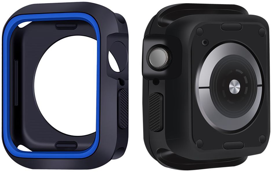 Apple Watch 44MM Hoesje - Schokbestendige Siliconen Cover - Zwart Blauw afbeelding 1