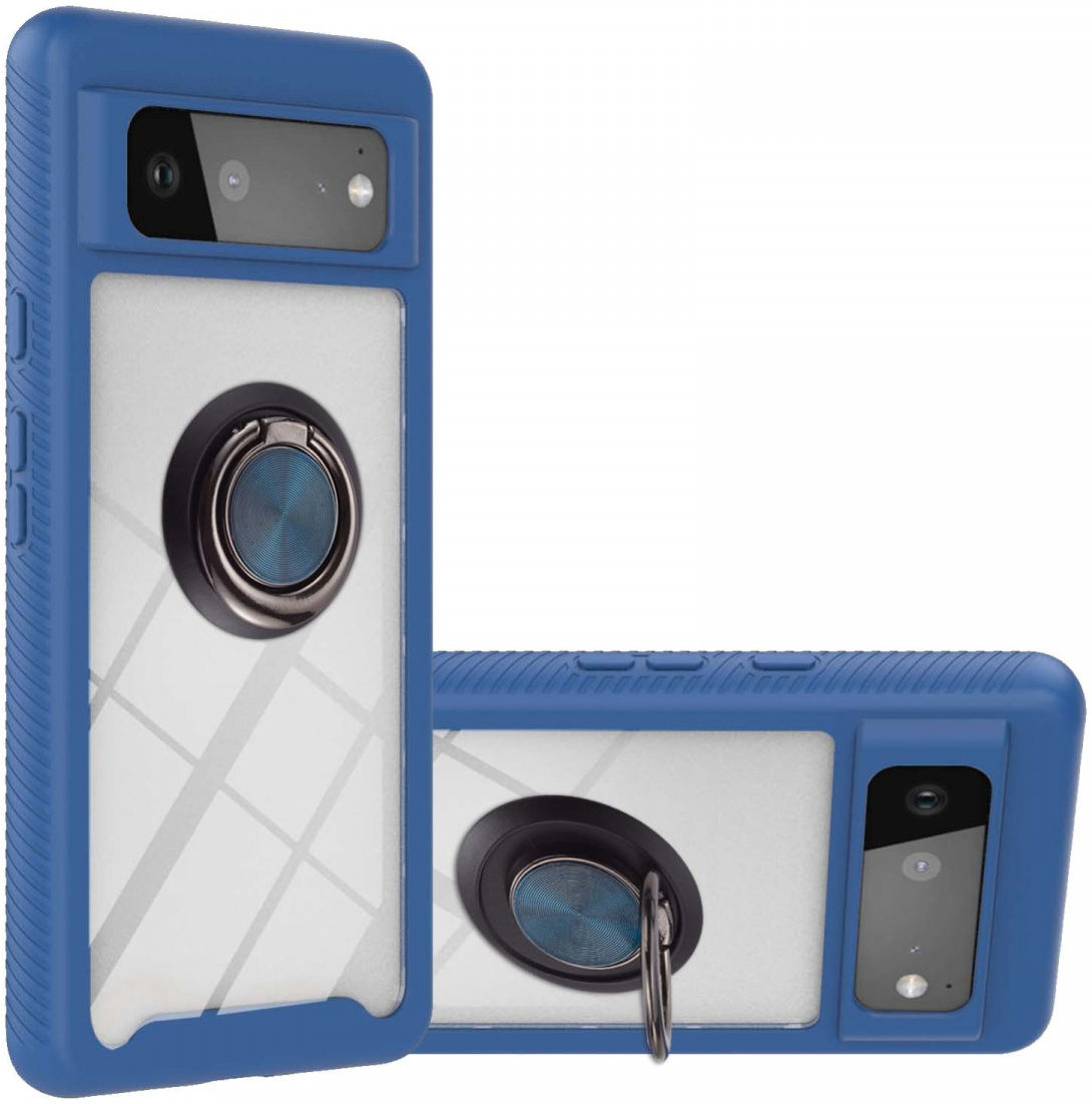 Google Pixel 6 Hoesje Schokbestendig Kickstand Back Cover Blauw afbeelding 1