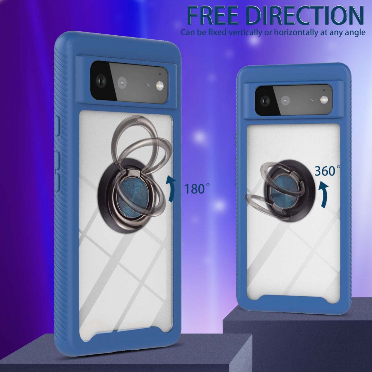 Google Pixel 6 Hoesje Schokbestendig Kickstand Back Cover Blauw afbeelding 3