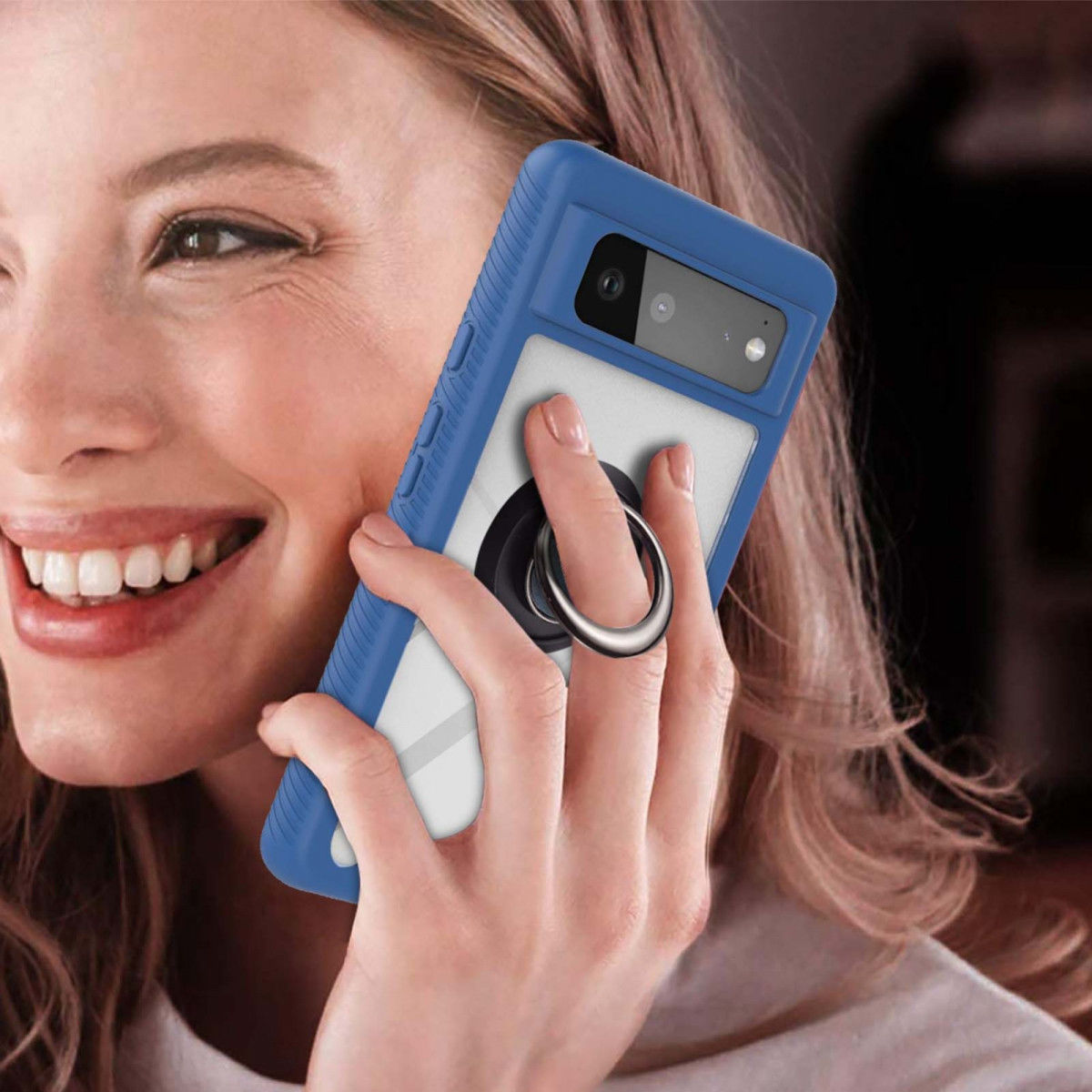 Google Pixel 6 Hoesje Schokbestendig Kickstand Back Cover Blauw afbeelding 4