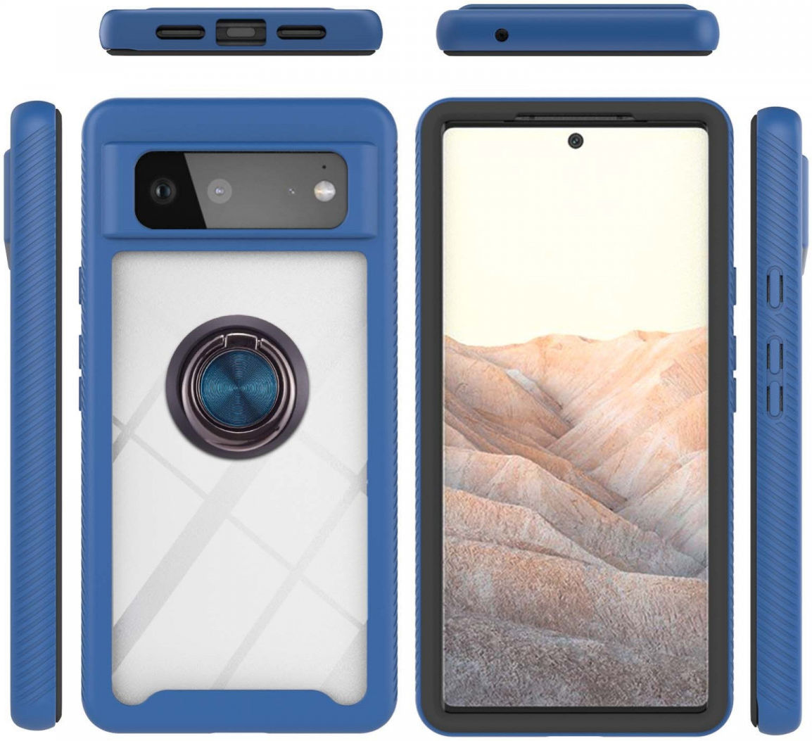 Google Pixel 6 Hoesje Schokbestendig Kickstand Back Cover Blauw afbeelding 5