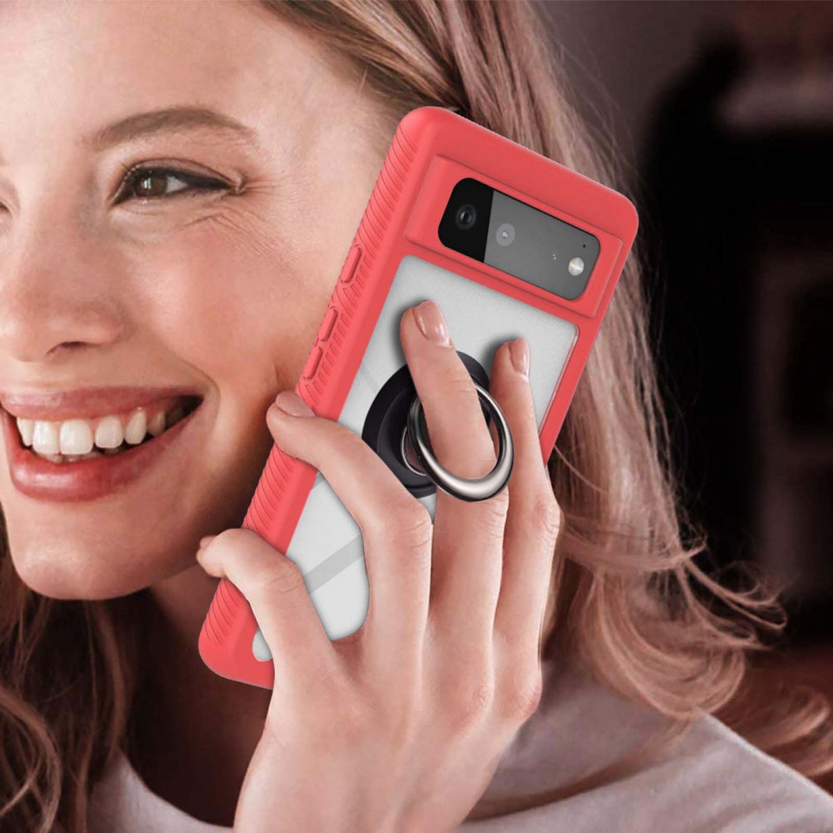 Google Pixel 6 Hoesje Schokbestendig Kickstand Back Cover Rood afbeelding 3
