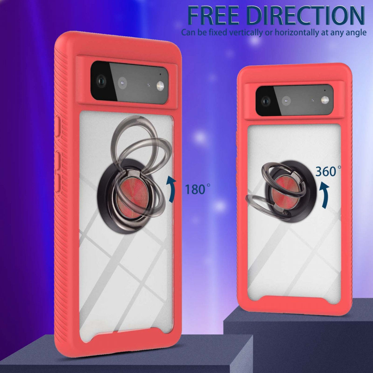 Google Pixel 6 Hoesje Schokbestendig Kickstand Back Cover Rood afbeelding 4