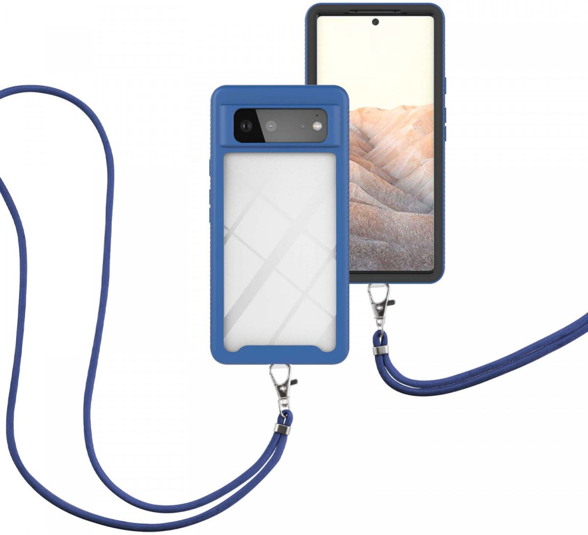 Google Pixel 6 Hoesje met Koord TPU Back Cover Keycord Blauw afbeelding 3