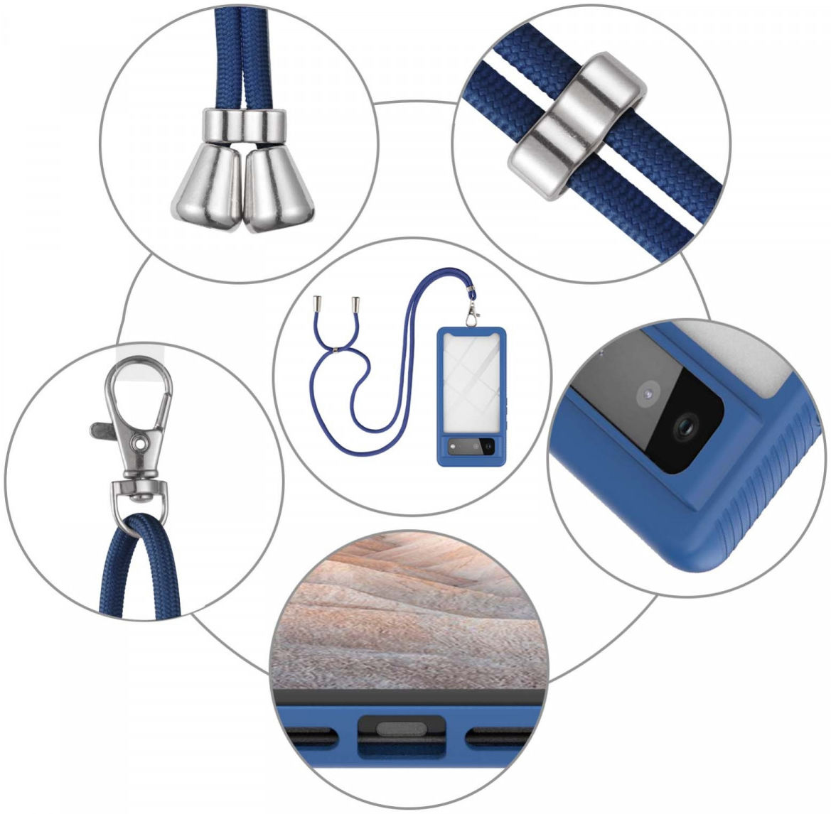 Google Pixel 6 Hoesje met Koord TPU Back Cover Keycord Blauw afbeelding 6
