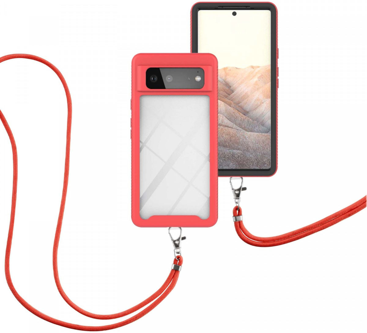 Google Pixel 6 Hoesje met Koord TPU Back Cover Keycord Rood afbeelding 3