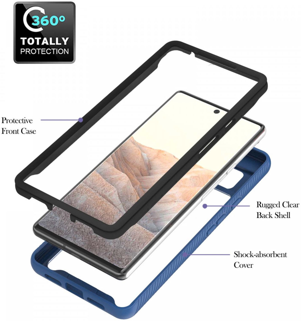 Google Pixel 6 Pro Hoesje Schokbestendig Kickstand Back Cover Blauw afbeelding 2