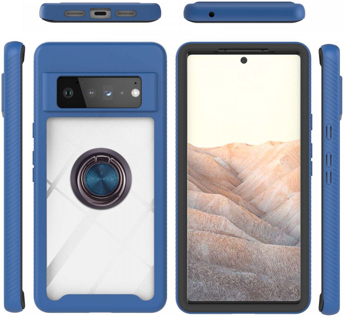 Google Pixel 6 Pro Hoesje Schokbestendig Kickstand Back Cover Blauw afbeelding 3