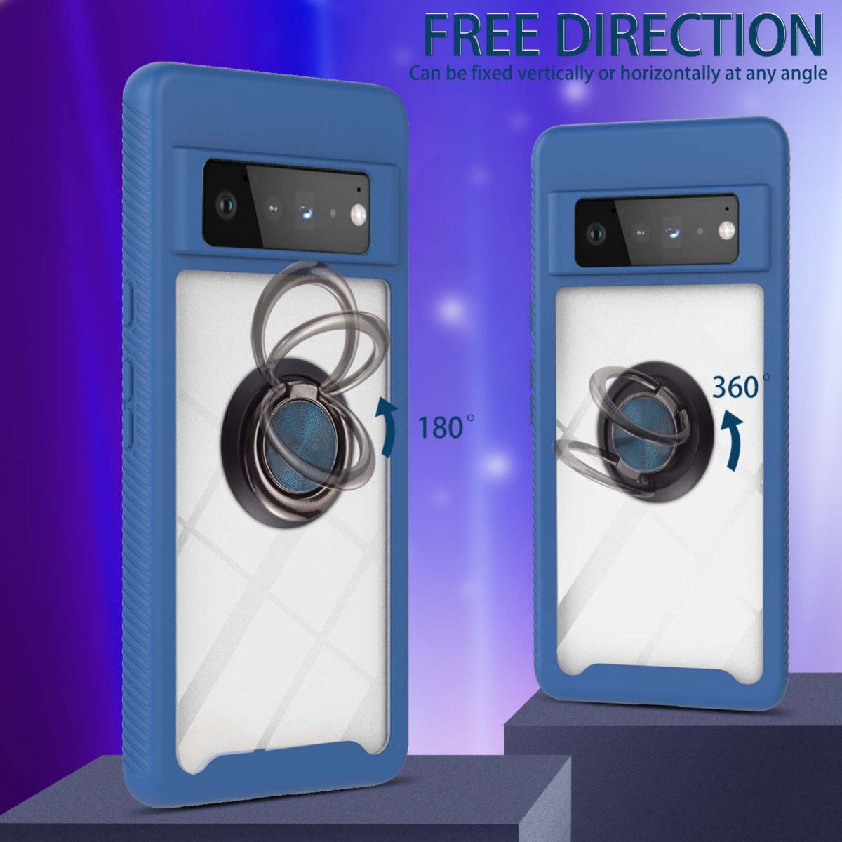Google Pixel 6 Pro Hoesje Schokbestendig Kickstand Back Cover Blauw afbeelding 4