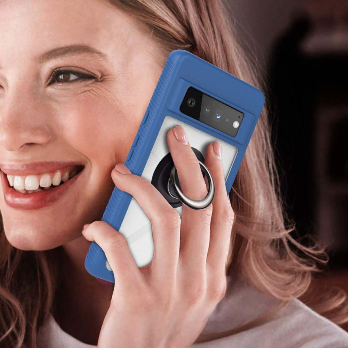 Google Pixel 6 Pro Hoesje Schokbestendig Kickstand Back Cover Blauw afbeelding 5