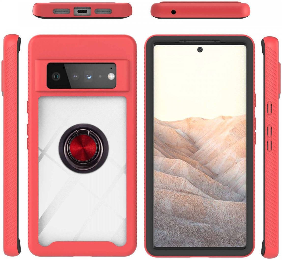 Google Pixel 6 Pro Hoesje Schokbestendig Kickstand Back Cover Rood afbeelding 3