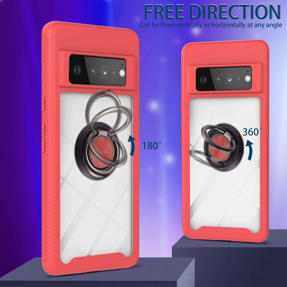 Google Pixel 6 Pro Hoesje Schokbestendig Kickstand Back Cover Rood afbeelding 4