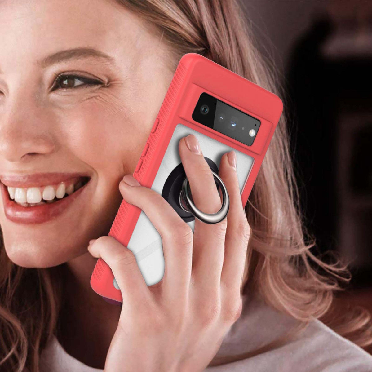 Google Pixel 6 Pro Hoesje Schokbestendig Kickstand Back Cover Rood afbeelding 5