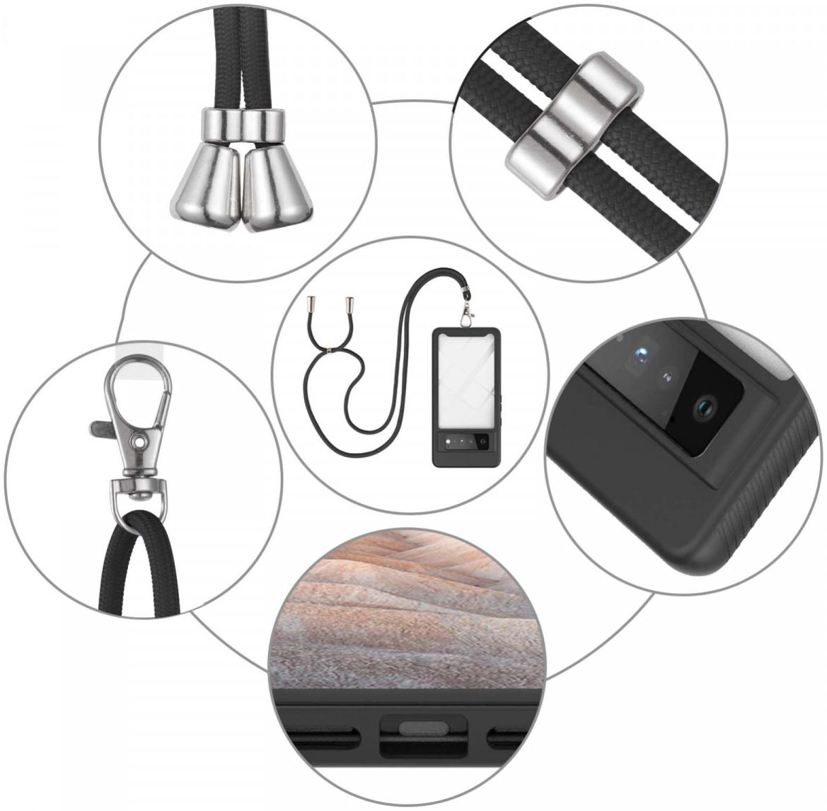 Google Pixel 6 Pro Hoesje met Koord TPU Back Cover Keycord Zwart afbeelding 6
