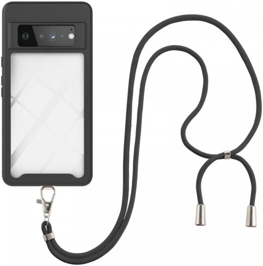 Google Pixel 6 Pro Hoesje met Koord TPU Back Cover Keycord Zwart afbeelding 1