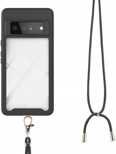 Google Pixel 6 Pro Hoesje met Koord TPU Back Cover Keycord Zwart afbeelding 2