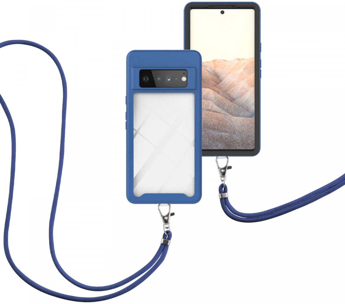 Google Pixel 6 Pro Hoesje met Koord TPU Back Cover Keycord Blauw afbeelding 3