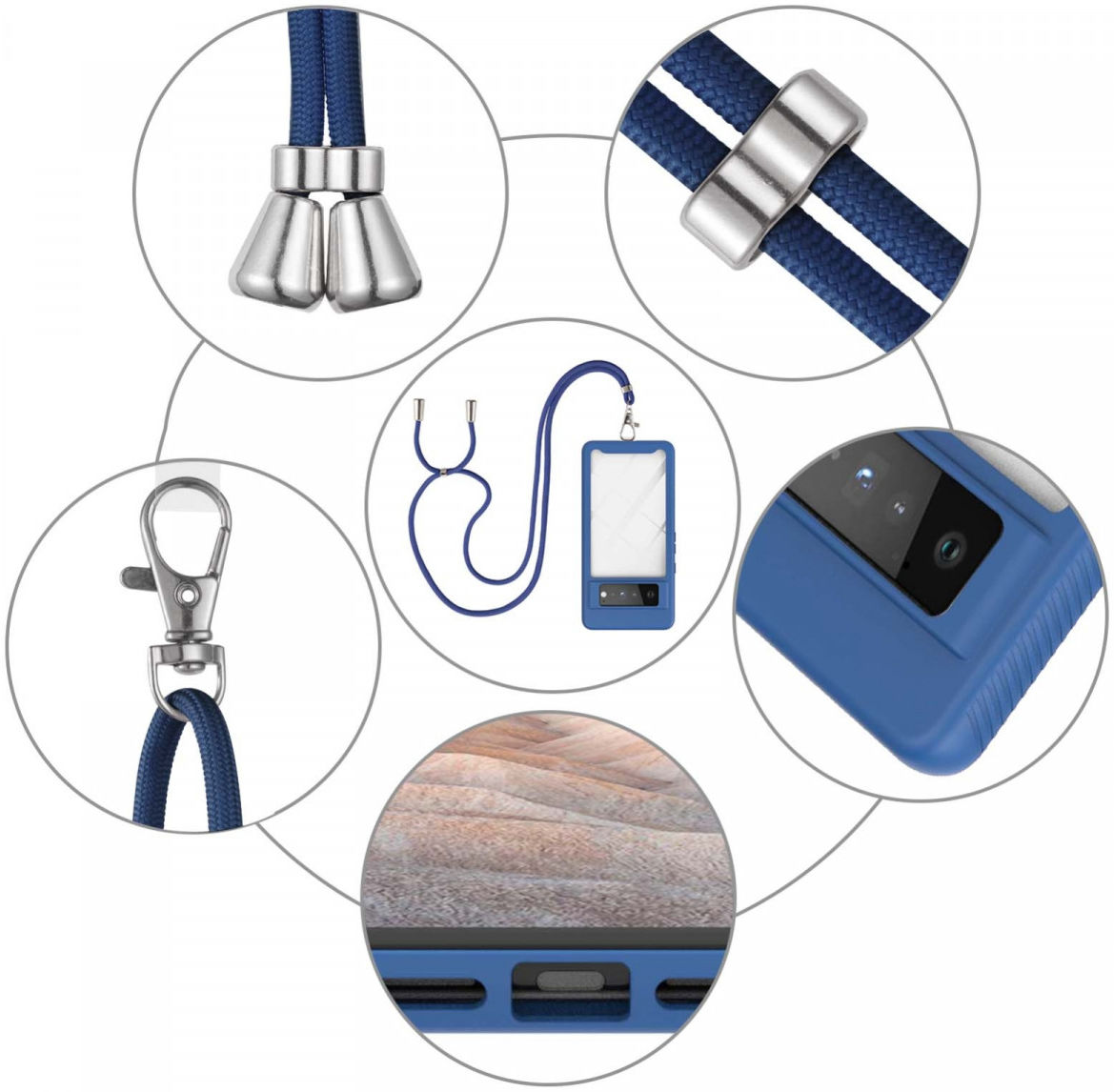 Google Pixel 6 Pro Hoesje met Koord TPU Back Cover Keycord Blauw afbeelding 6