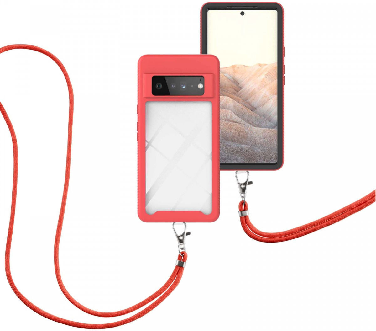 Google Pixel 6 Pro Hoesje met Koord TPU Back Cover Keycord Rood afbeelding 3