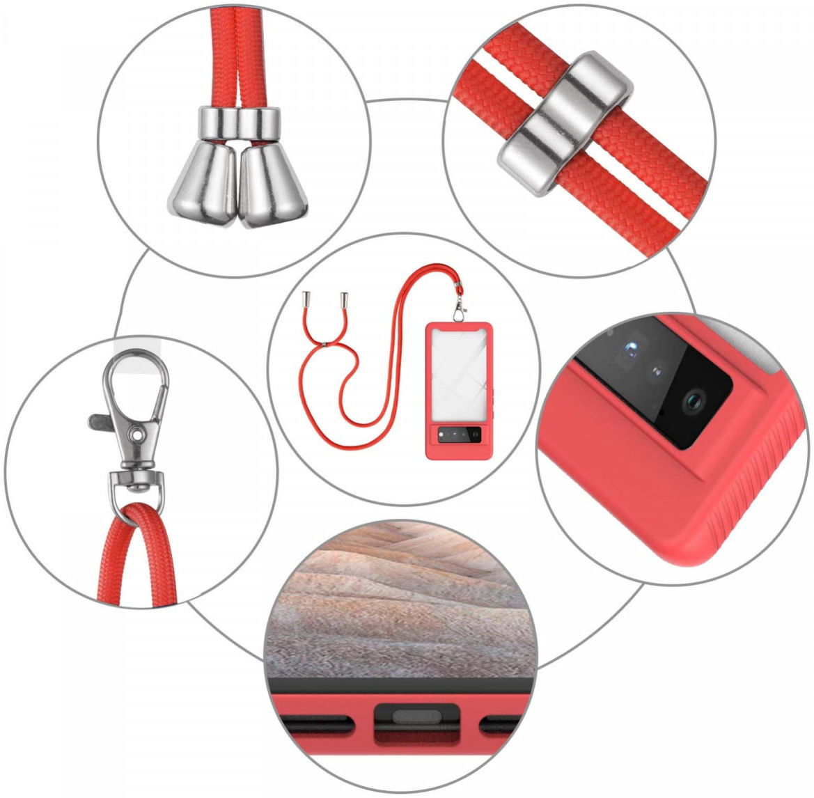 Google Pixel 6 Pro Hoesje met Koord TPU Back Cover Keycord Rood afbeelding 6