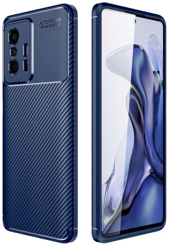 Xiaomi Mi 11T / 11T Pro Hoesje Siliconen Carbon TPU Back Cover Blauw afbeelding 2