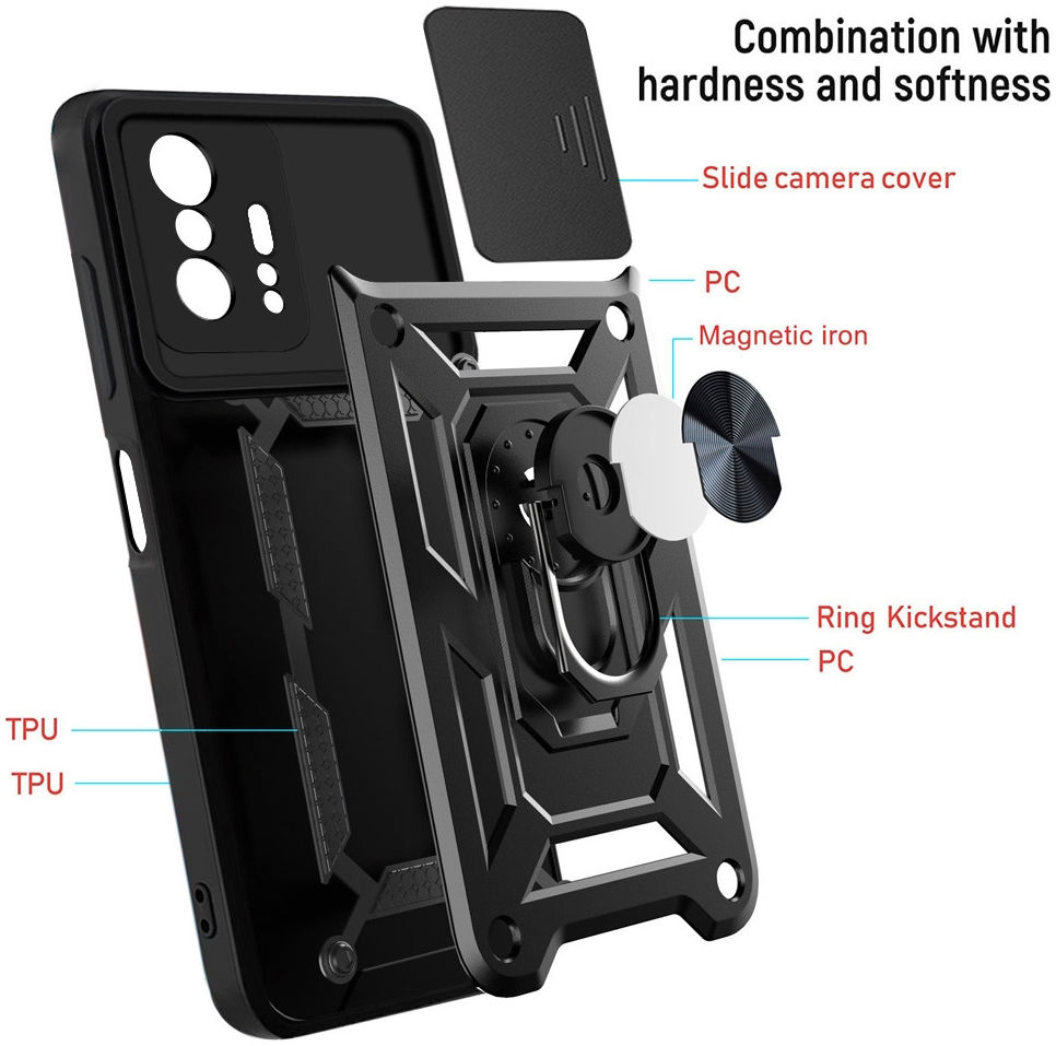 Xiaomi Mi 11T / 11T Pro Hoesje Camera Slider en Kickstand Ring Blauw afbeelding 5