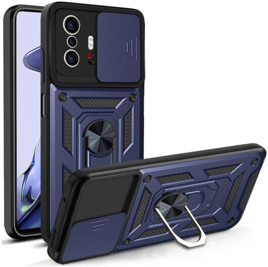 Xiaomi Mi 11T / 11T Pro Hoesje Camera Slider en Kickstand Ring Blauw afbeelding 1