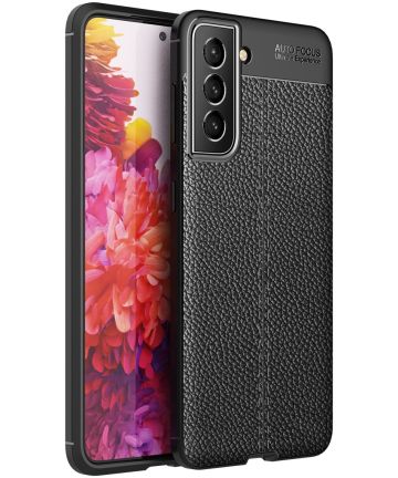 Samsung Galaxy S21 FE Hoesje Leren Litichi Textuur Back Cover Zwart Hoesjes