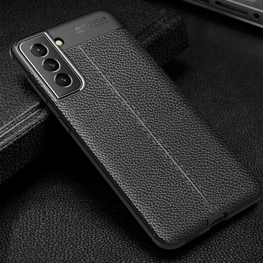 Samsung Galaxy S21 FE Hoesje Leren Litichi Textuur Back Cover Zwart afbeelding 2